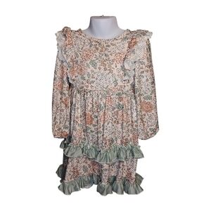Floral Ruffle Kids Dress - Green and Pink